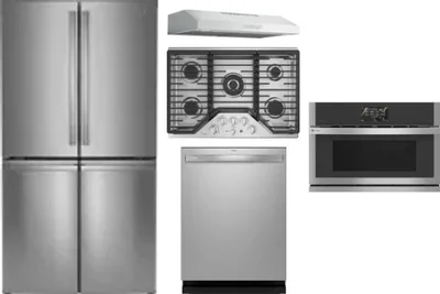 5 Piece Package Includes Refrigerator, Cooktop, Wall Oven, Hood And Dishwasher